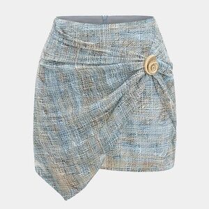 NWT Micas Abstract Pattern Chiffon Zipper Metallic Sea Shell Decor Ruched Skirt